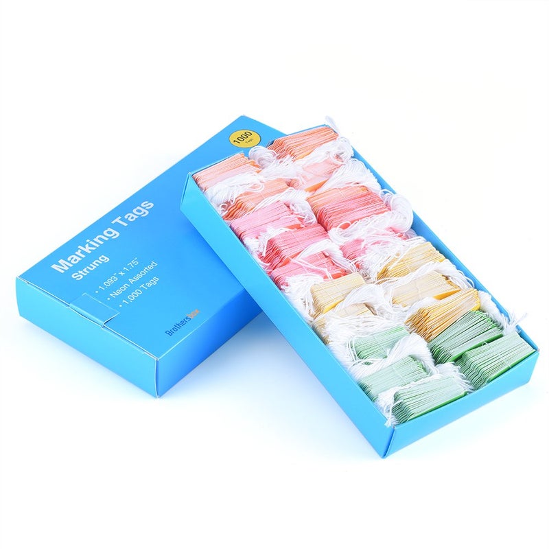 Brothersbox Color Tags with String, 1000pcs Matte Surface Price Tags Label for Yard Garage Sales Gift Handmade Stuff Jewelry Clothing, Red Yellow Green Orange 3.6 x 2.8cm (1.75 x 1.093 inch) - Image 3